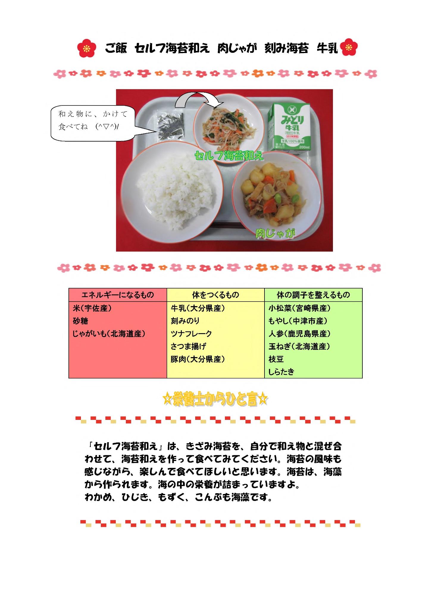 1月20日の給食