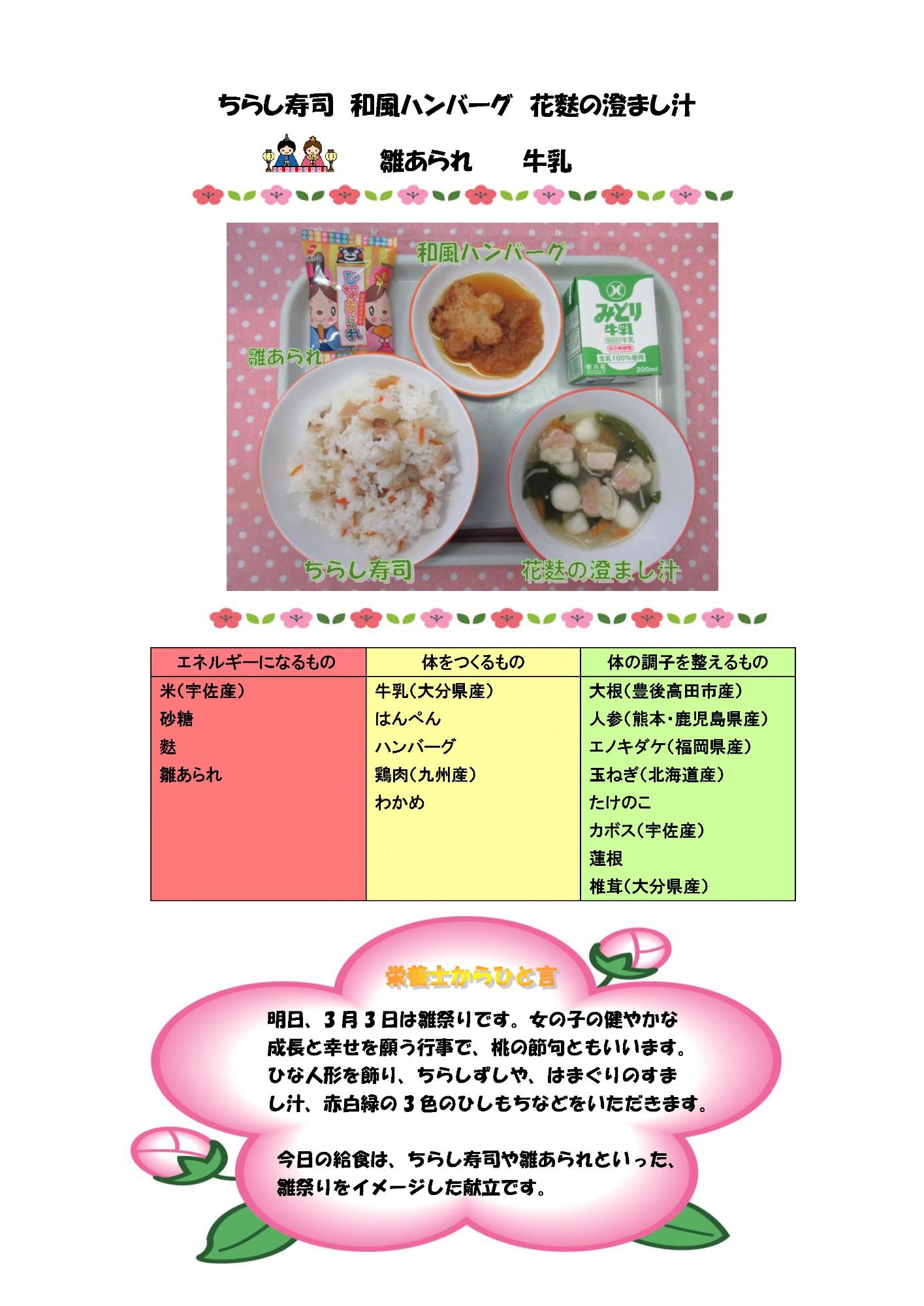 3月2日の給食