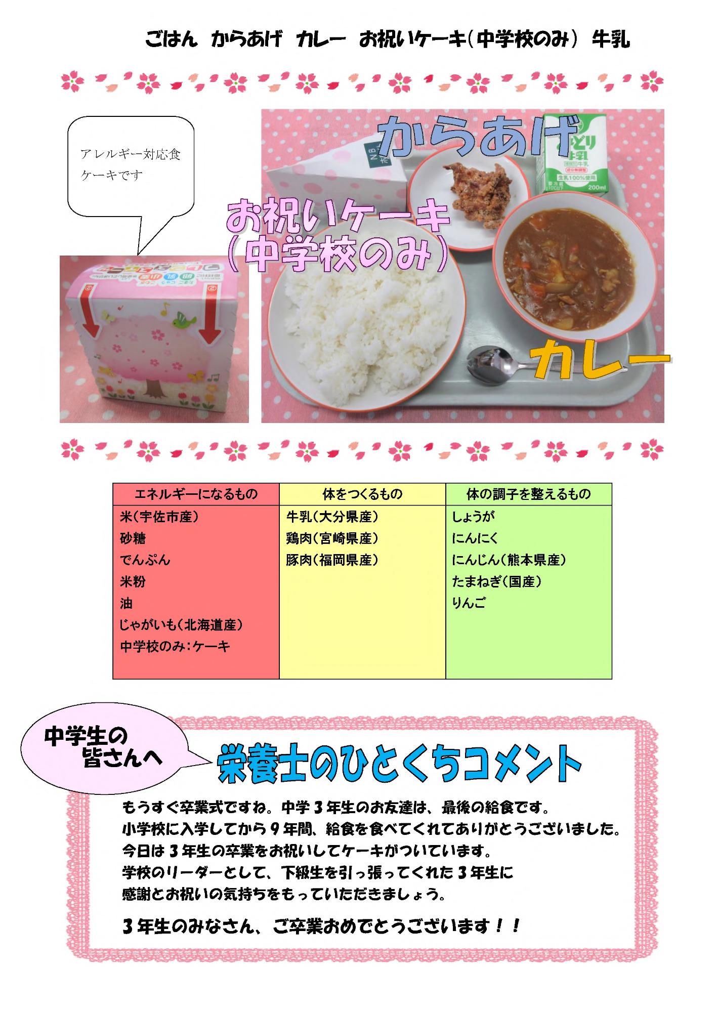 3月1日の給食