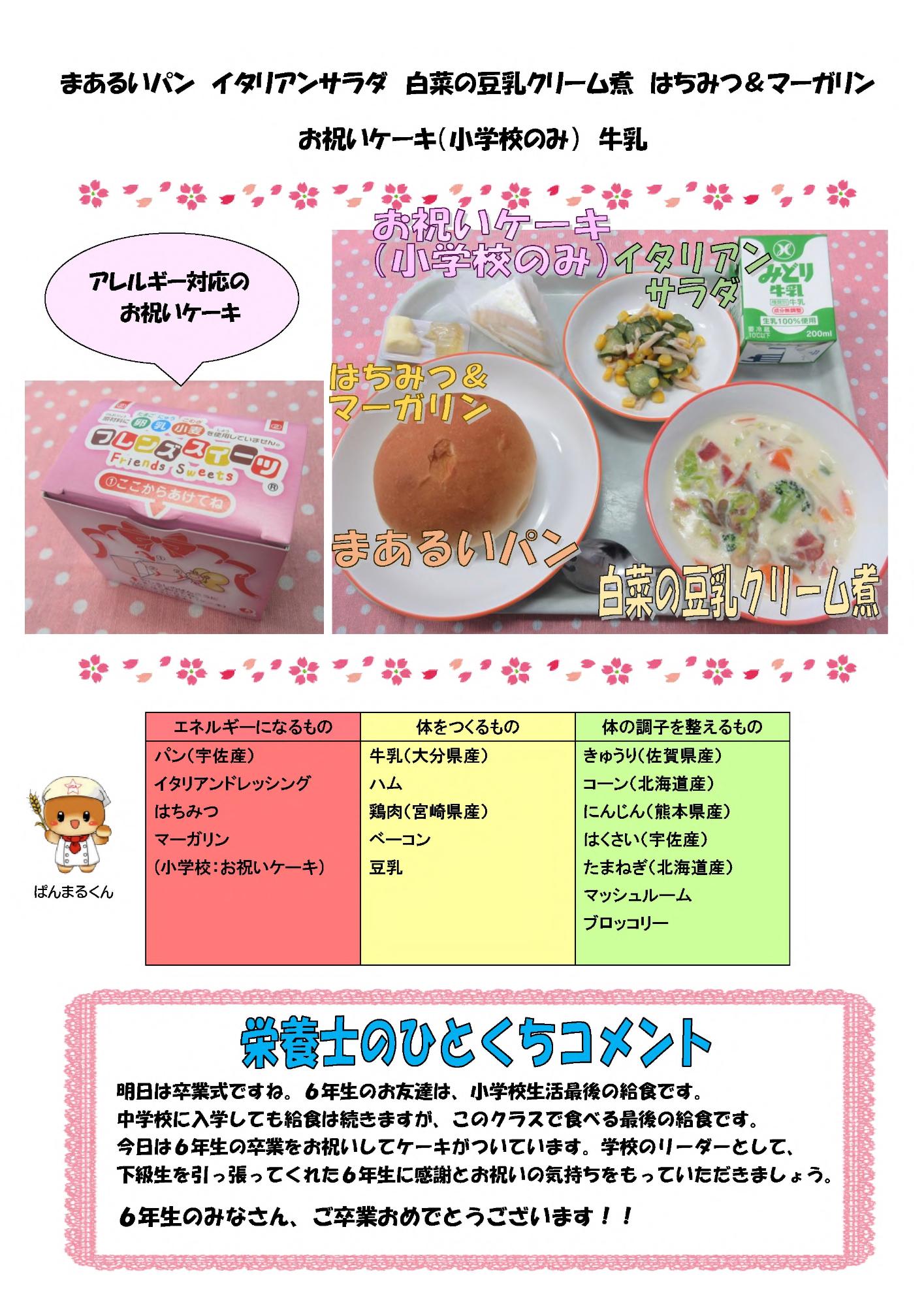 3月16日の給食