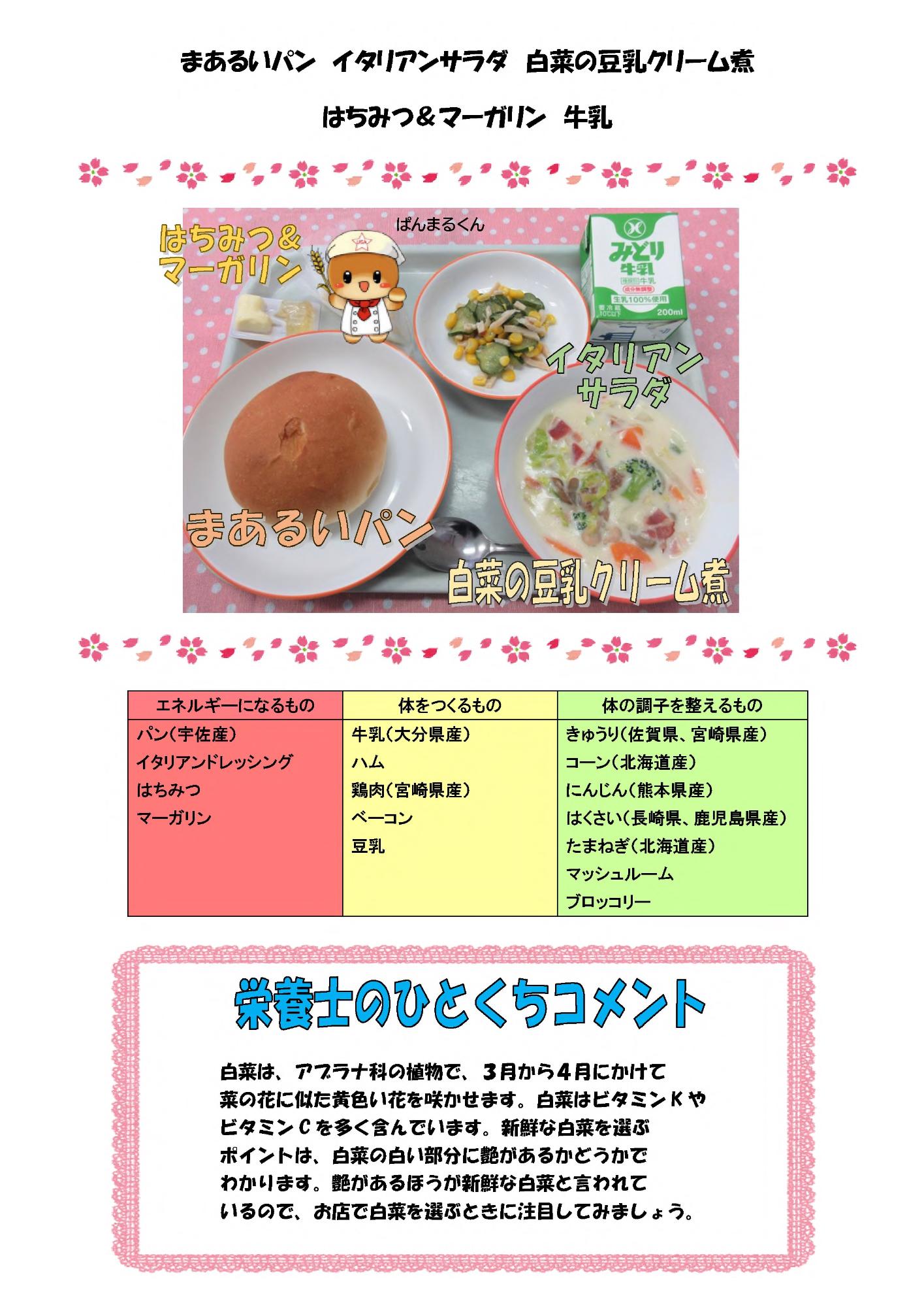 3月23日の給食