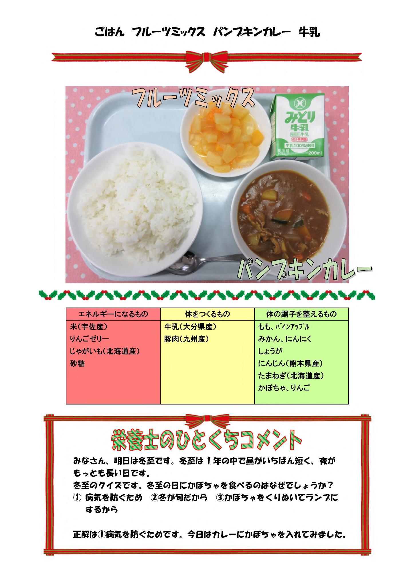 12月21日の給食
