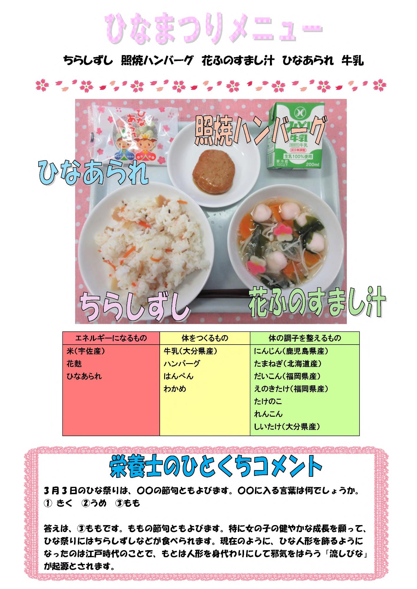 3月1日の給食