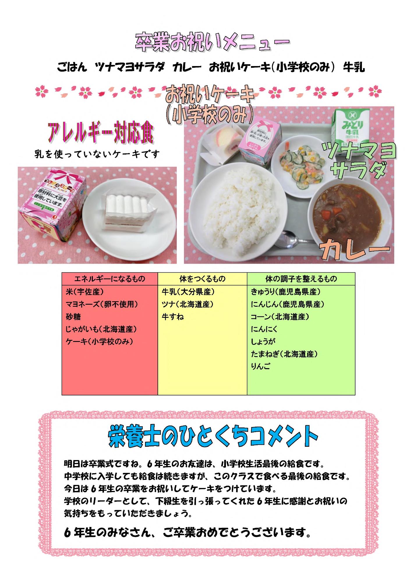 3月18日の給食