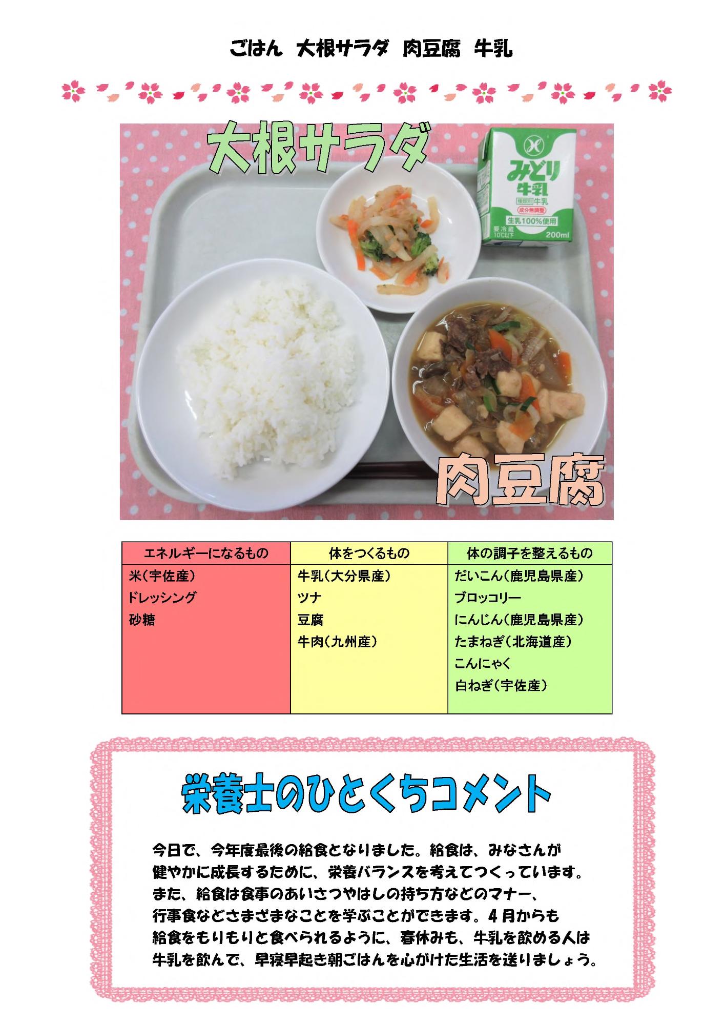 3月25日の給食