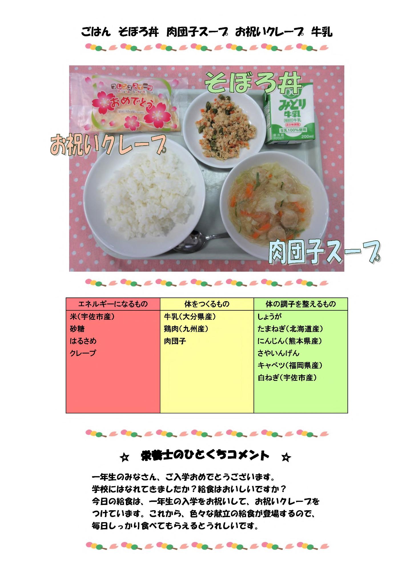 4月15日の給食