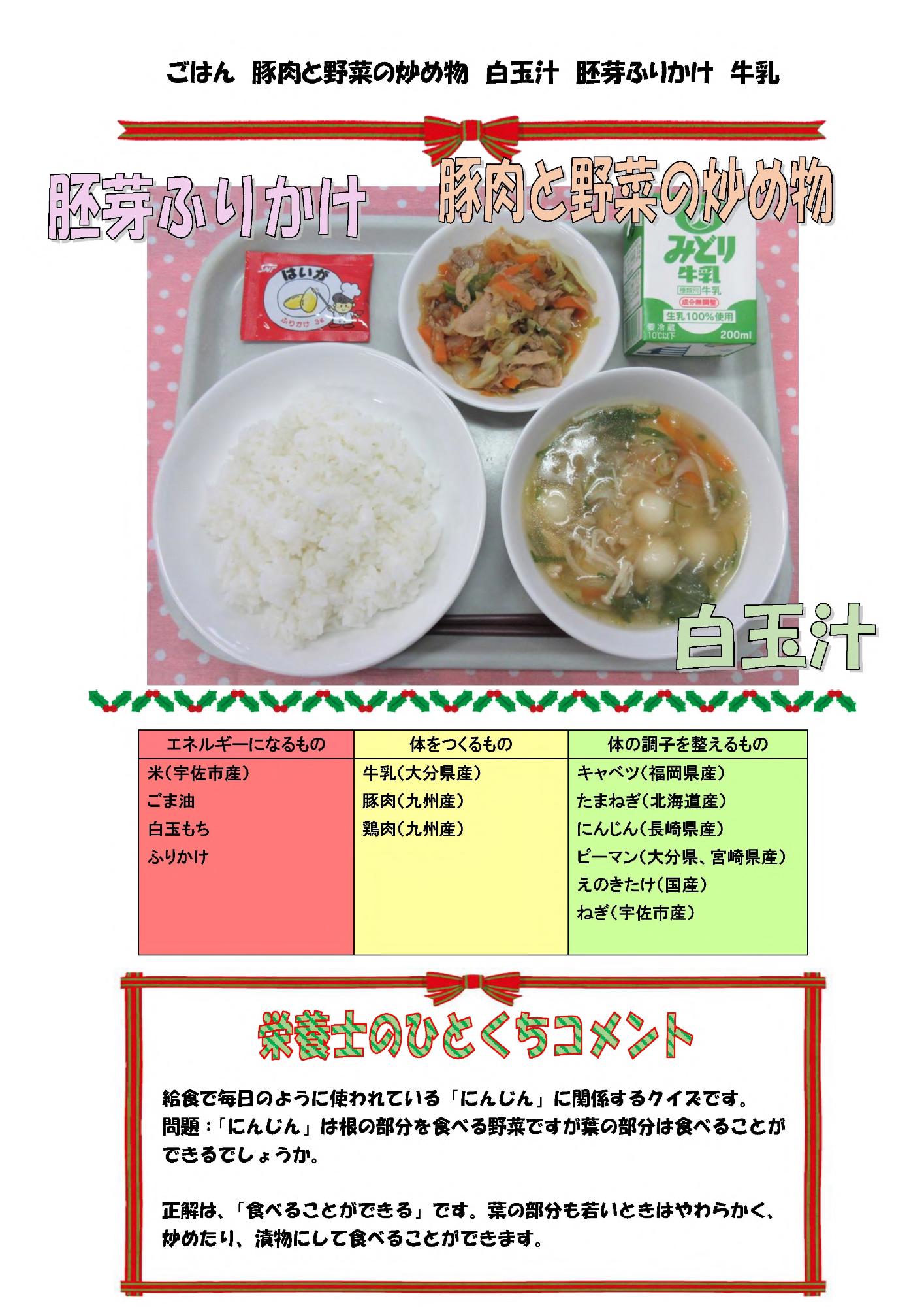 12月5日の給食