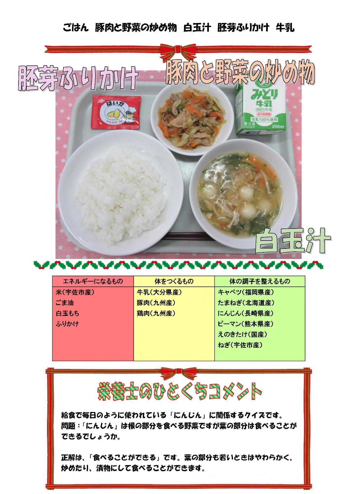 12月6日の給食