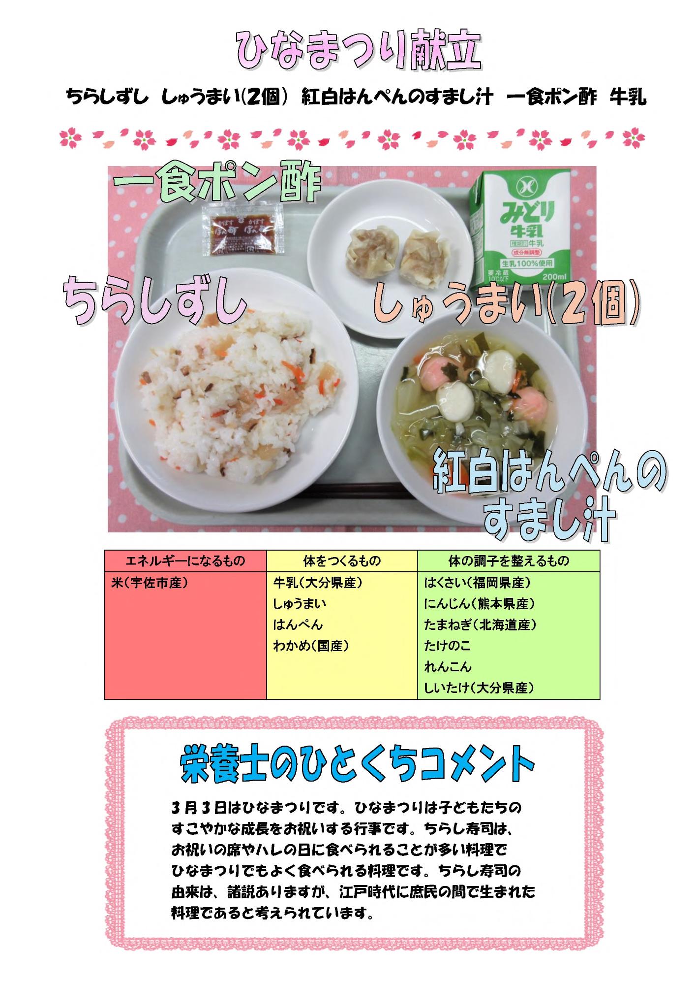 3月3日の給食