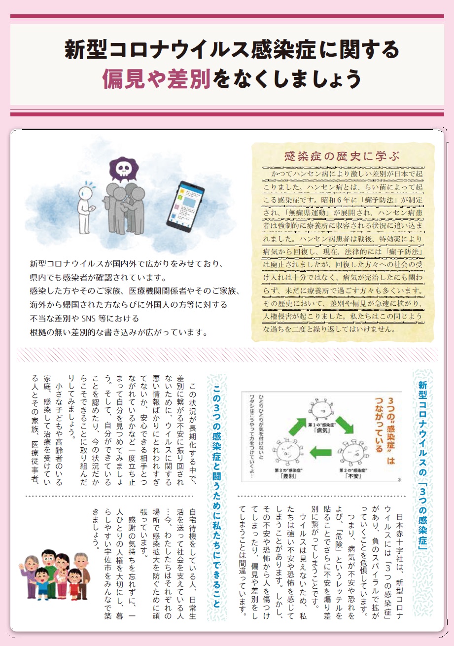 新型コロナウイルス感染症に関する偏見や差別をなくしましょう(表)