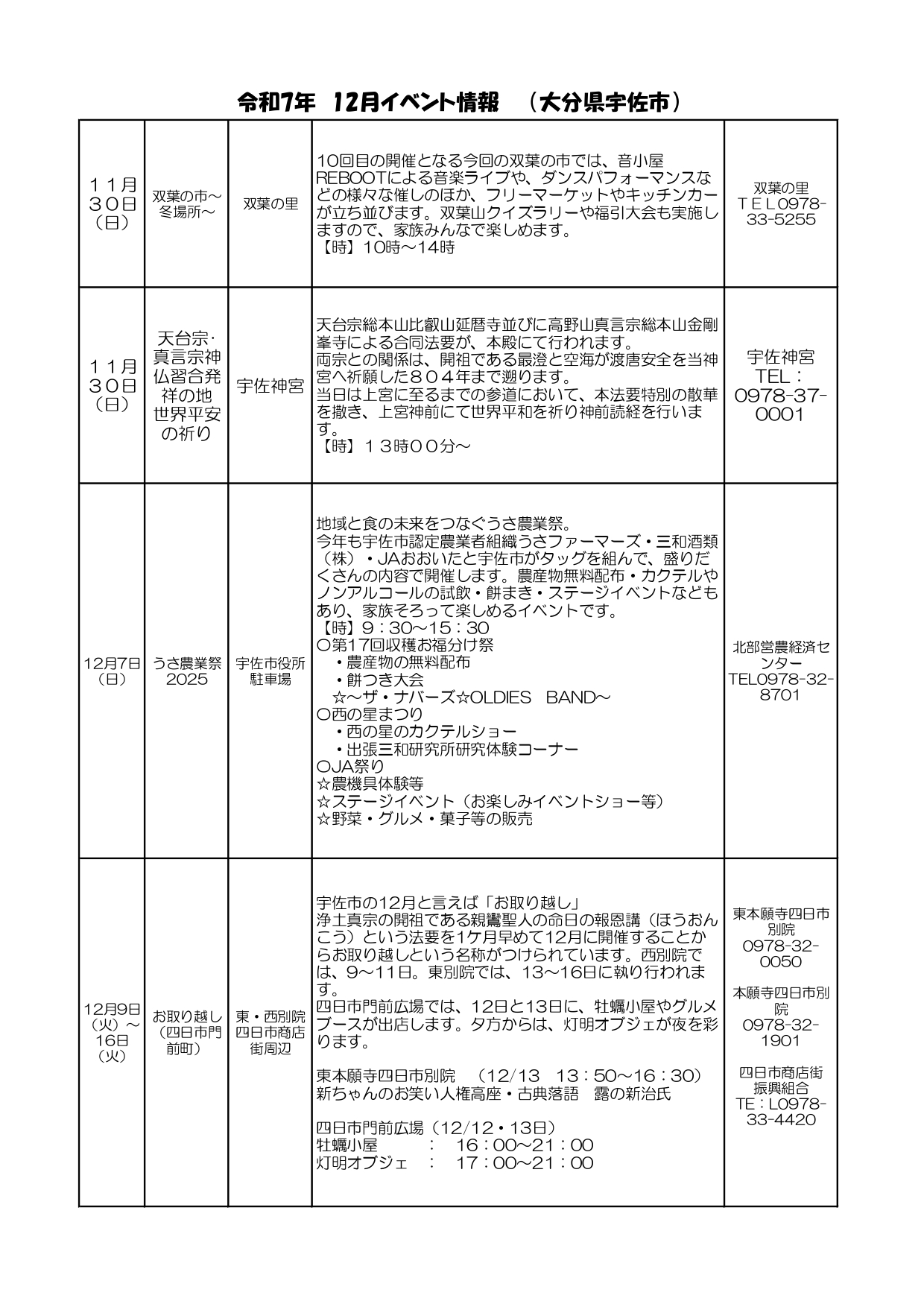 12月イベント情報