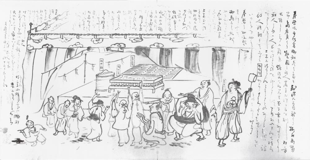Festivalgoers at the water font from The Illustrated Diary of Minomushi Sanjin