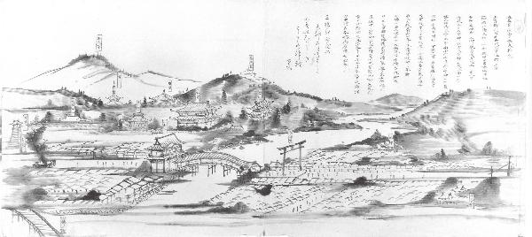 蓑蟲山人在日記上所描繪的宇佐神宮(1864)