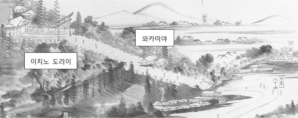 미노무시 산진 그림 일기에 그려진 와카미야 신사 (1864)