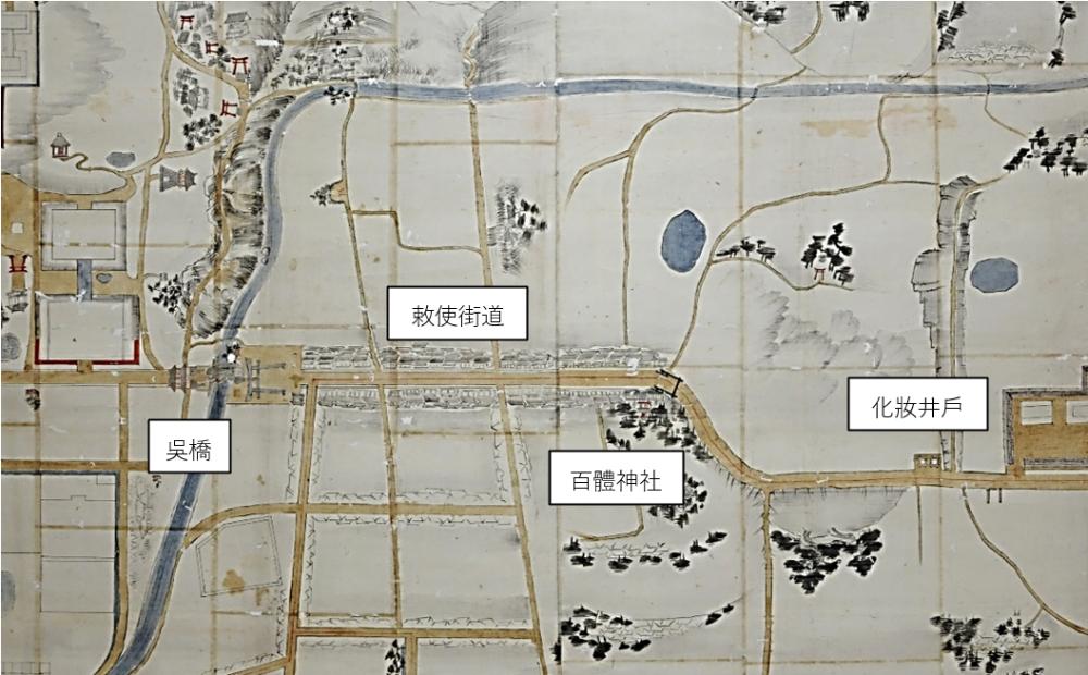 奉幣使節前往宇佐神宮的地圖(1864)也能看見敕使街道