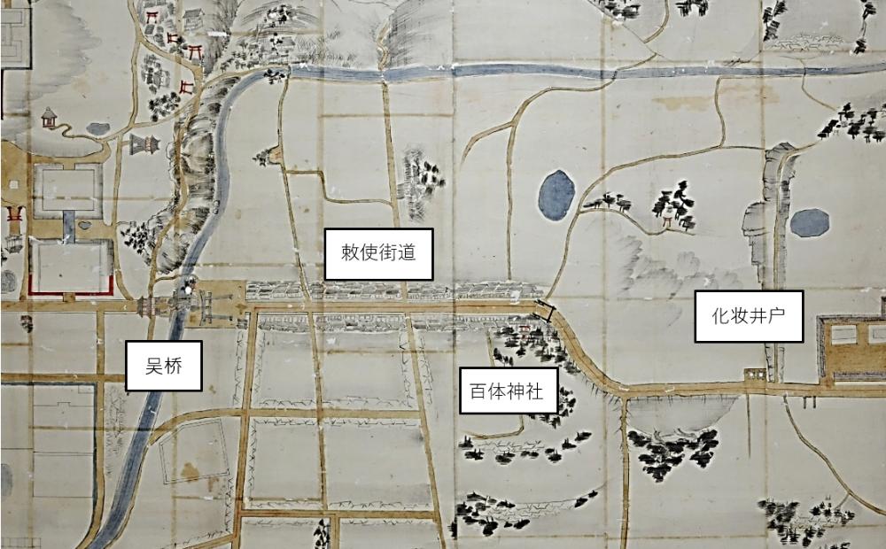 奉币使节前往宇佐神宫的地图(1864)也能看见敕使街道