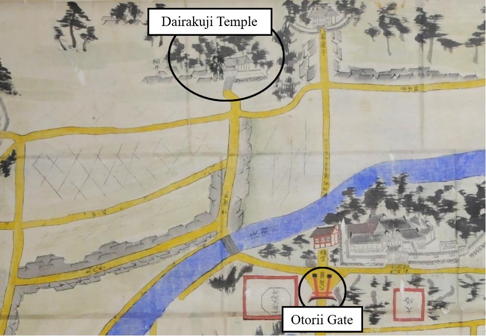 Illustrated map of Usa Jingu Shrine and the surrounding area (mid-nineteenth century)