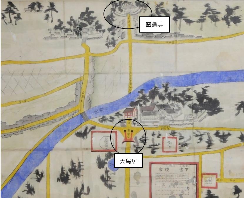 宇佐神宫以及其周边的地图 (十九世纪中期)