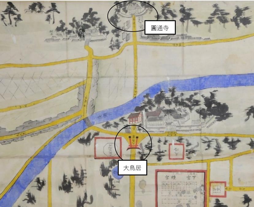 宇佐神宮以及其周邊的地圖 (十九世紀中期)