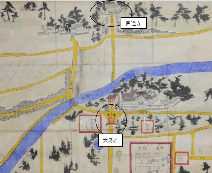 宇佐神宮以及其周邊的地圖 (十九世紀中期)