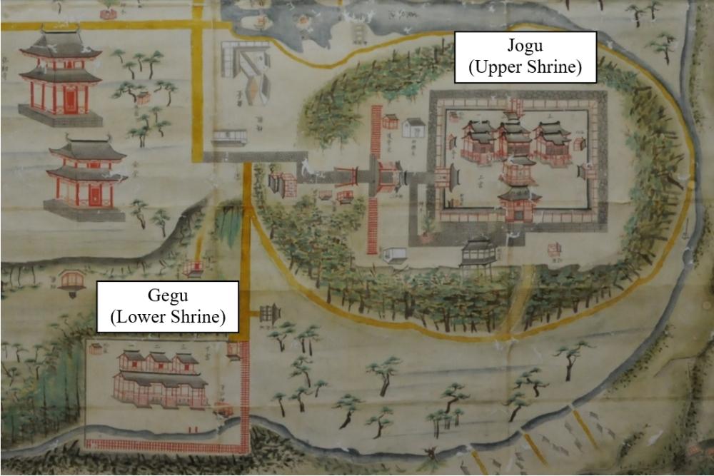 Illustrated map of Usa Jingu shrine grounds (mid-eighteenth century)