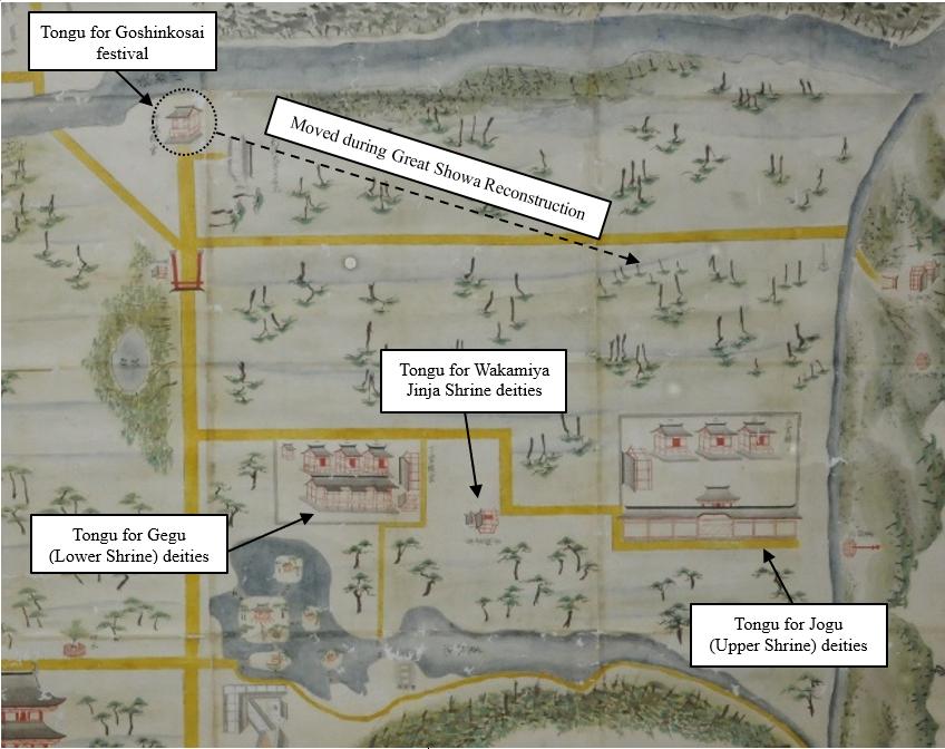 Illustrated map of Usa Jingu shrine grounds (mid-eighteenth century)