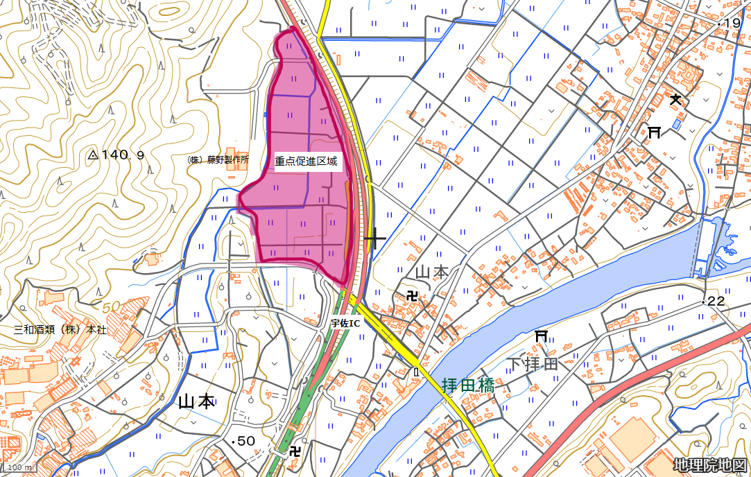 宇佐市の重点促進区域　宇佐IC近辺
