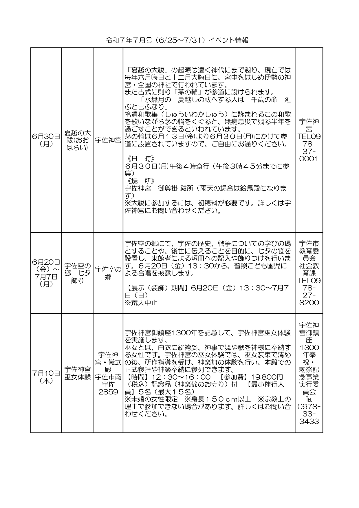 7月号イベント情報