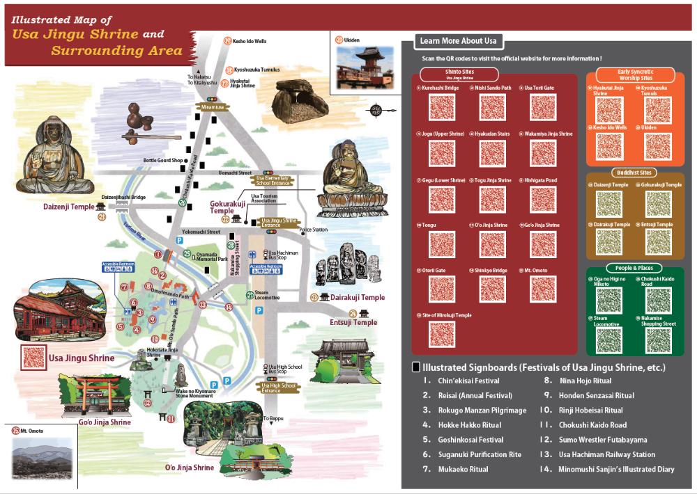 Illustrated Map of Usa Jingu Shrine and Surrounding Area