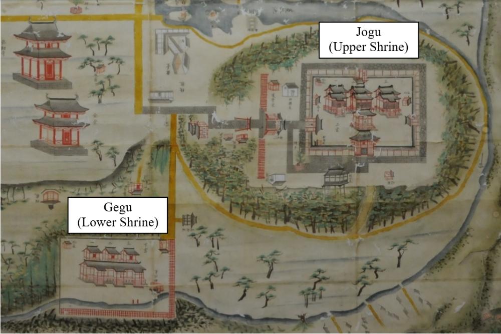 Illustrated map of Usa Jingu shrine grounds (mid-eighteenth century)